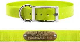 1" Solid Premium Glow Tuff D Ring Dog Collar with 3/4" Tag (Yellow, 21" Long)