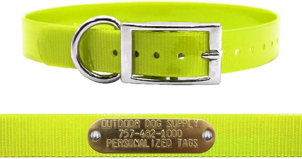 1" Solid Premium Glow Tuff D Ring Dog Collar with 3/4" Tag (Yellow, 21" Long)