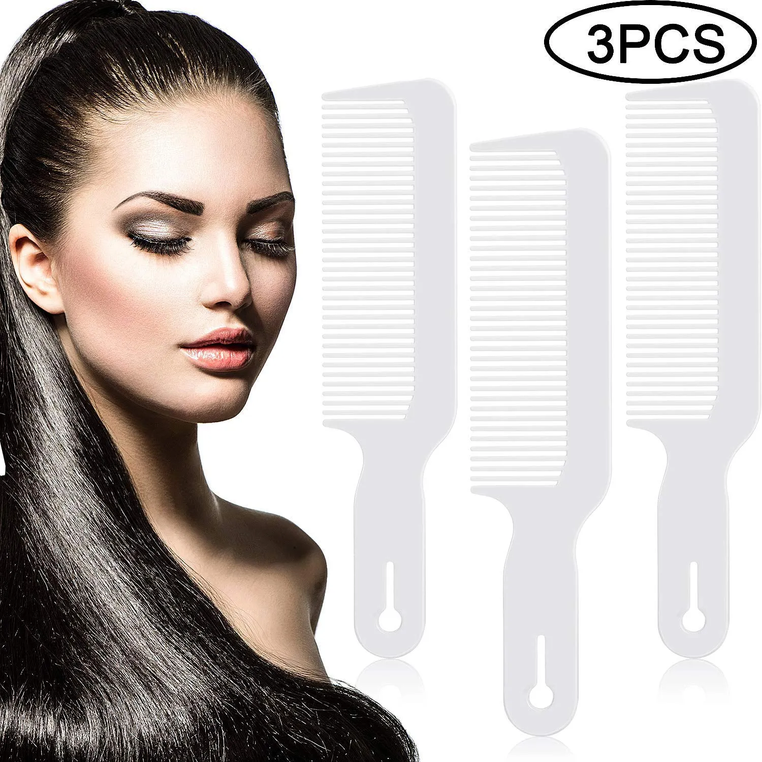 3 Pack Barber Combs Clipper Comb Flat Top Clipper Comb Hair Cutting Combs Great for Clipper-cuts and Flattops (White) White