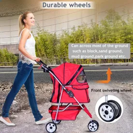 3 Wheels Pet Stroller Large/Small Dog Stroller Cat Stroller Pet Jogging Stroller Pet Jogger Stroller Dog/Cat Cage Travel Lite Foldable Carrier Strolling Cart