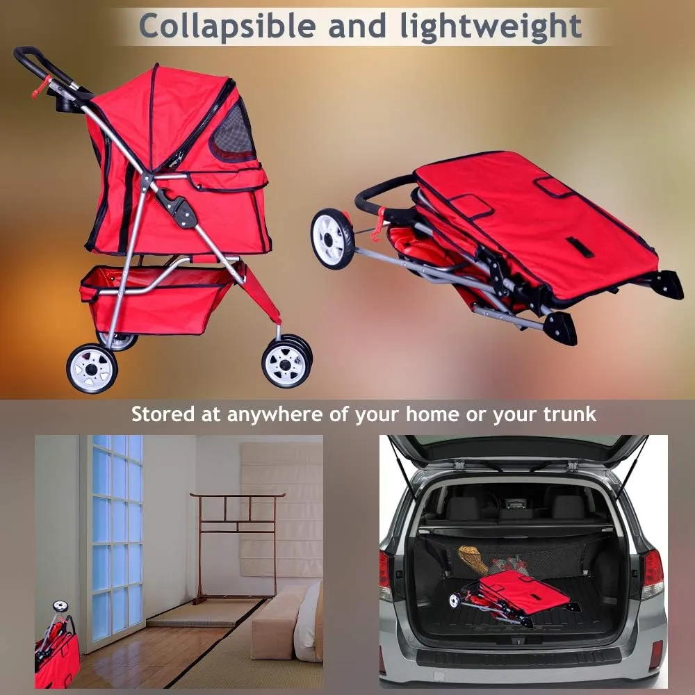 3 Wheels Pet Stroller Large/Small Dog Stroller Cat Stroller Pet Jogging Stroller Pet Jogger Stroller Dog/Cat Cage Travel Lite Foldable Carrier Strolling Cart