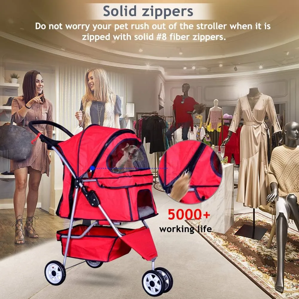 3 Wheels Pet Stroller Large/Small Dog Stroller Cat Stroller Pet Jogging Stroller Pet Jogger Stroller Dog/Cat Cage Travel Lite Foldable Carrier Strolling Cart