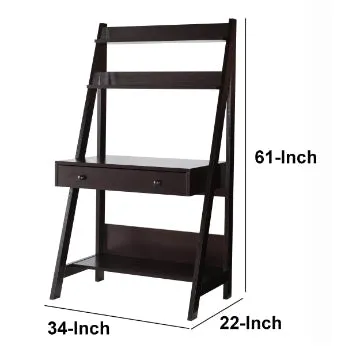 61 Inch Wooden Ladder Desk, 3 Shelves, 1 Drawer, Dark Brown By Casagear Home