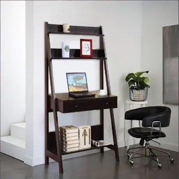 61 Inch Wooden Ladder Desk, 3 Shelves, 1 Drawer, Dark Brown By Casagear Home