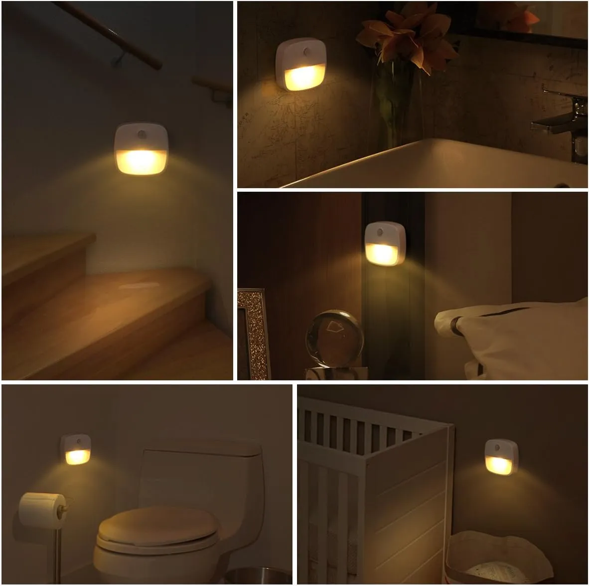 AMIR Upgraded Motion Sensor Light Indoor, Stair Lights Battery Operated, Cordless Stick-On LED Night Light for Closet, Hallway, Bathroom, Kitchen, Cabinet, Energy Efficient (Warm White - Pack of 3)