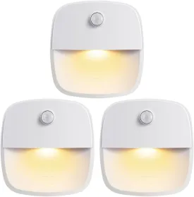 AMIR Upgraded Motion Sensor Light Indoor, Stair Lights Battery Operated, Cordless Stick-On LED Night Light for Closet, Hallway, Bathroom, Kitchen, Cabinet, Energy Efficient (Warm White - Pack of 3)