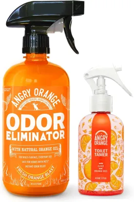 ANGRY ORANGE Pet Odor Eliminator & Toilet Spray Combo  32 oz Dog, Cat, and Small Animal Urine Odor Cleaner & 6 oz Toilet Freshener