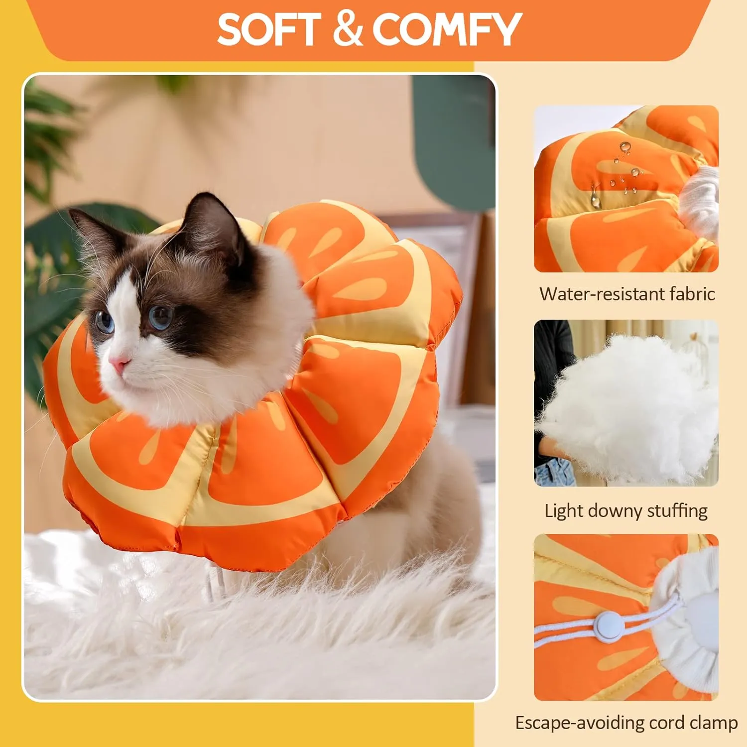 Avont Cat Cone Collar Soft, Adjustable Recovery E Collar Alternative for Cats Kittens Puppies, Elizabethan Neck Cone of Shame to Prevent Licking Biting After Surgery Protect Wounds -Tangerine(L)
