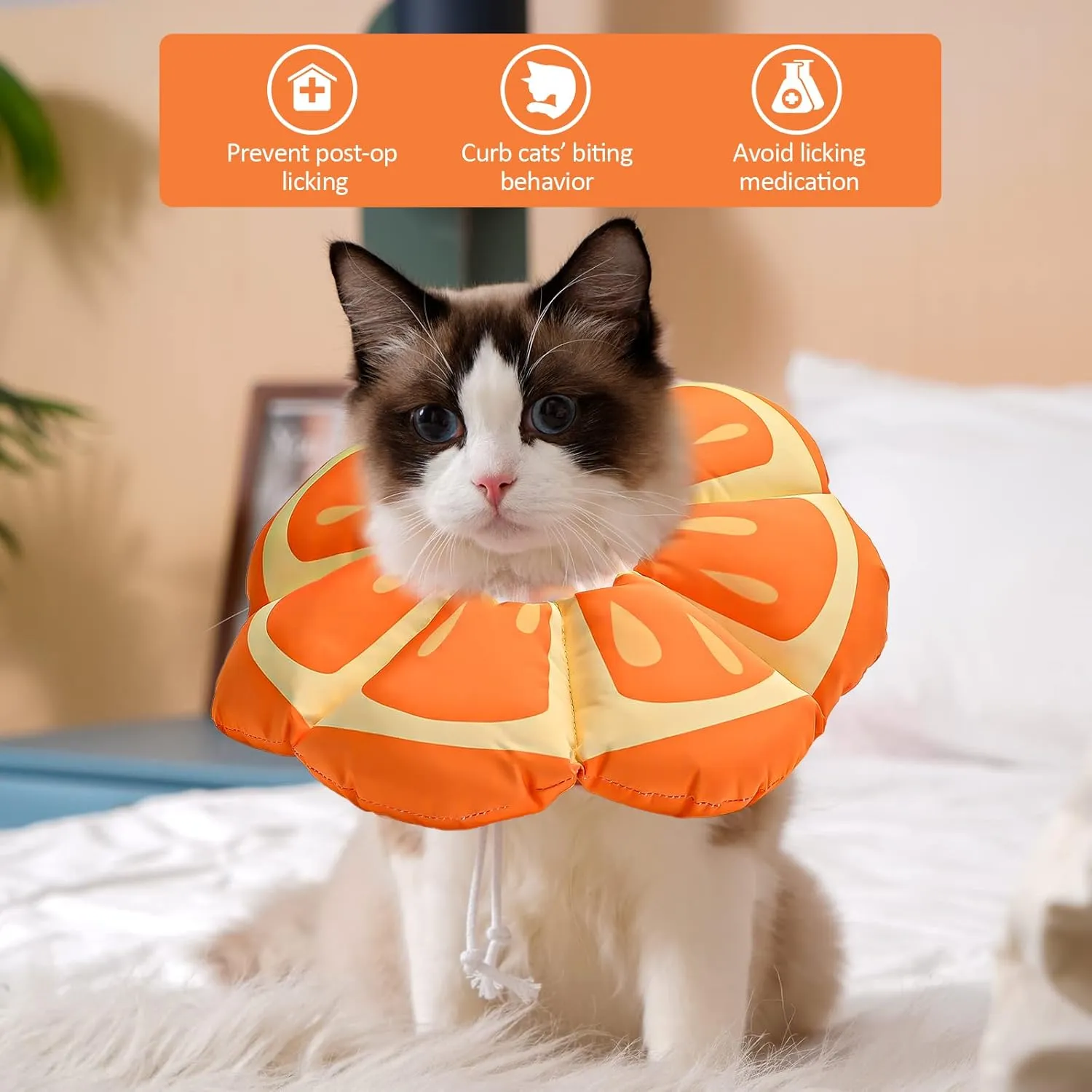 Avont Cat Cone Collar Soft, Adjustable Recovery E Collar Alternative for Cats Kittens Puppies, Elizabethan Neck Cone of Shame to Prevent Licking Biting After Surgery Protect Wounds -Tangerine(L)