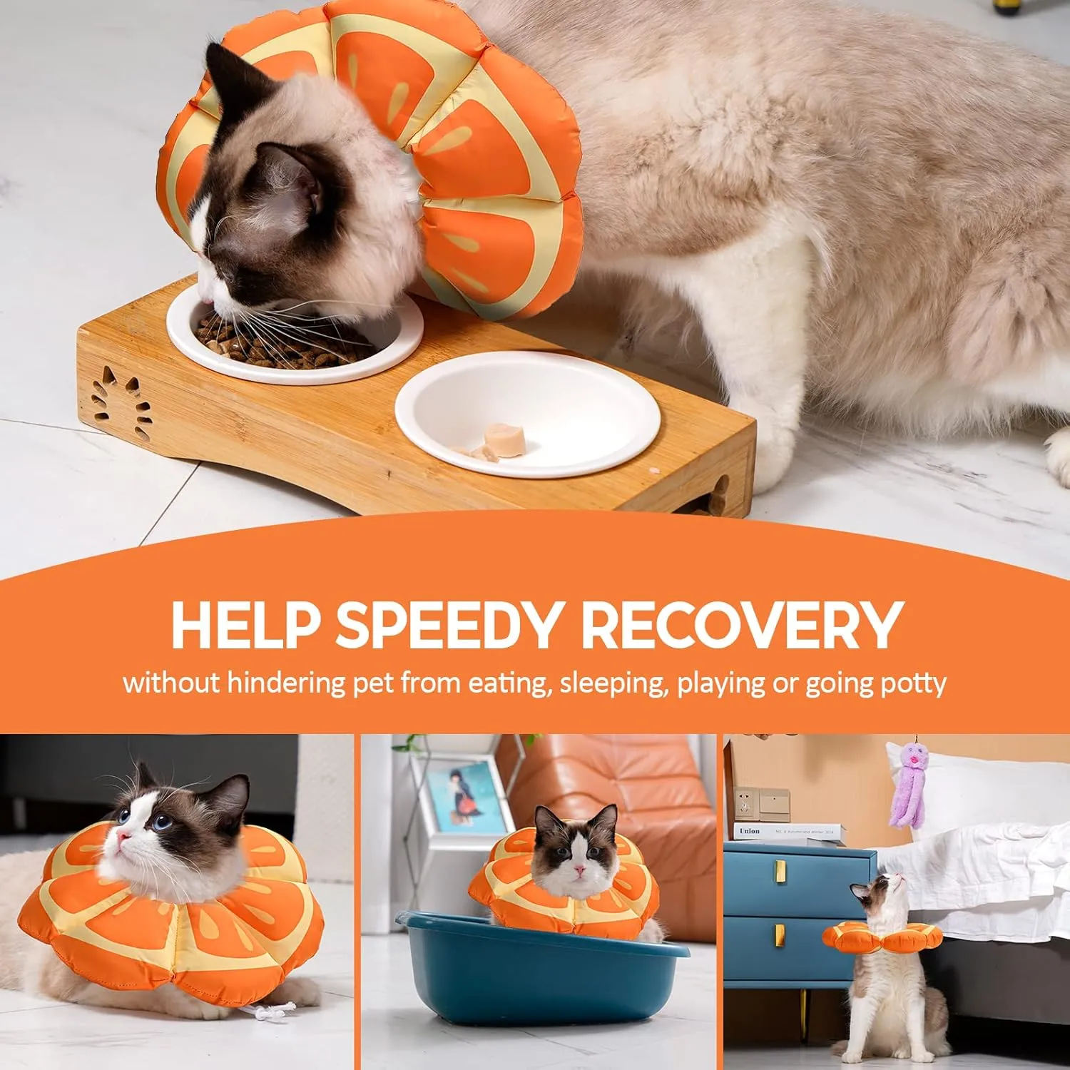 Avont Cat Cone Collar Soft, Adjustable Recovery E Collar Alternative for Cats Kittens Puppies, Elizabethan Neck Cone of Shame to Prevent Licking Biting After Surgery Protect Wounds -Tangerine(L)