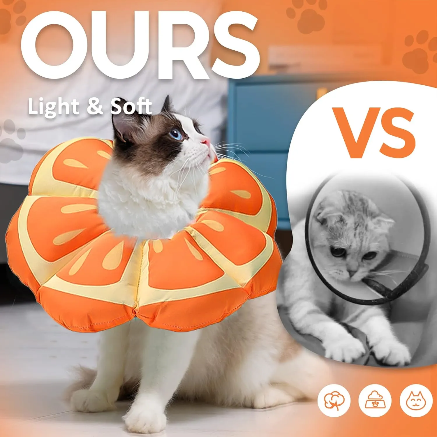 Avont Cat Cone Collar Soft, Adjustable Recovery E Collar Alternative for Cats Kittens Puppies, Elizabethan Neck Cone of Shame to Prevent Licking Biting After Surgery Protect Wounds -Tangerine(L)