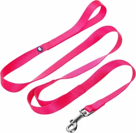 Blueberry Pet Essentials Double Handle Dog Leash for Traffic Control | 5ft. x 3/4" Medium Dog Leash | Classic Dog Leash with Two Handles for Dogs That Pull | Nylon 2 Handle Dog Leash in French Pink