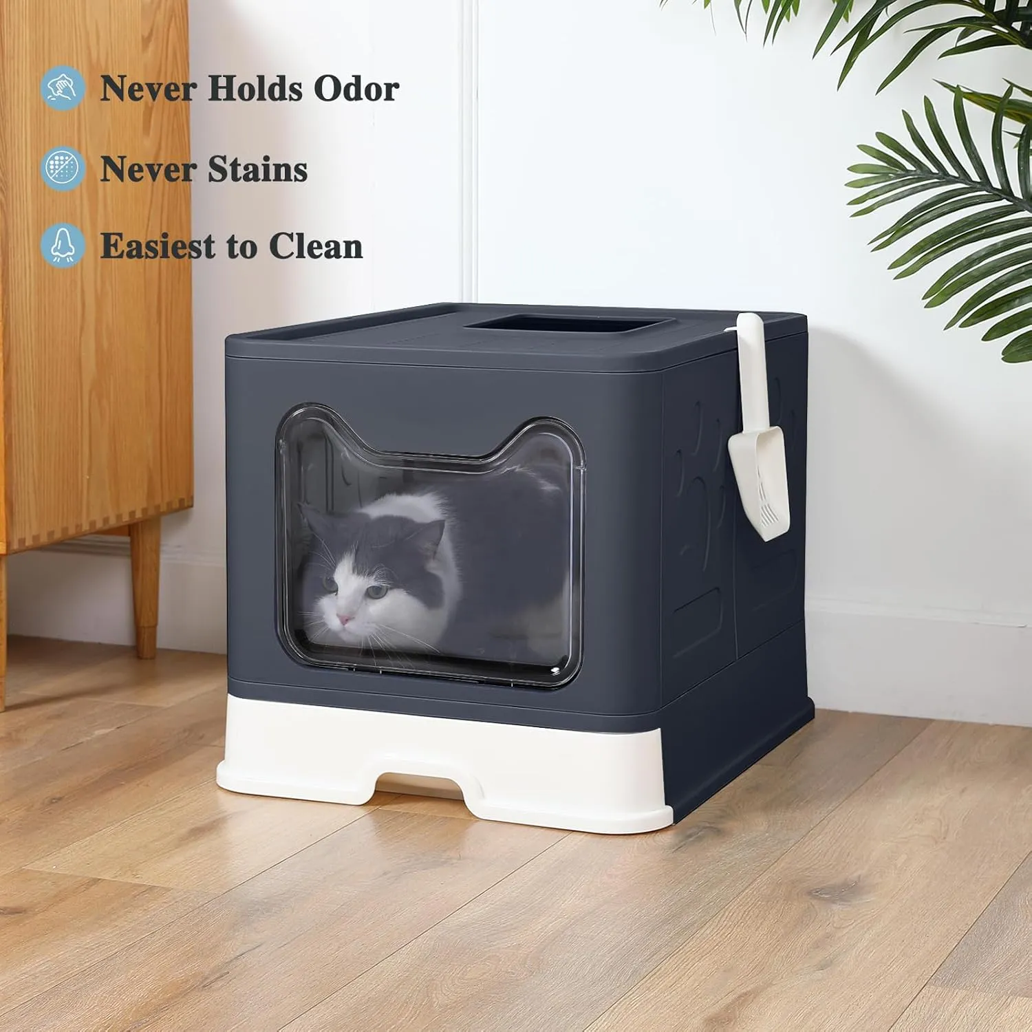 Bolux Foldable Cat Litter Box with Lid, Extra Large, Drawer Type Cat Litter Pan Easy to Scoop & Low Tracking (Dark Grey, 20" L x 16" W x 15" H)