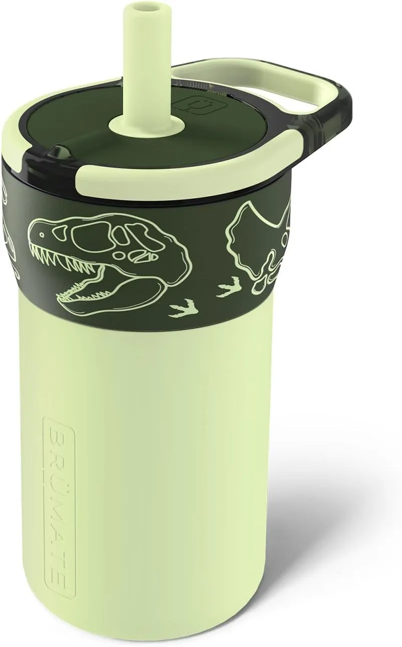 BrMate Leap 12oz 100% Leakproof Kids Tumbler with Handle and Silicone Soft Straw | Drop Resistant Silicone Sleeve | For Kids 4  | Insulated Stainless Steel | Cup Holder Friendly | 12oz (Dinos)