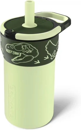 BrMate Leap 12oz 100% Leakproof Kids Tumbler with Handle and Silicone Soft Straw | Drop Resistant Silicone Sleeve | For Kids 4  | Insulated Stainless Steel | Cup Holder Friendly | 12oz (Dinos)