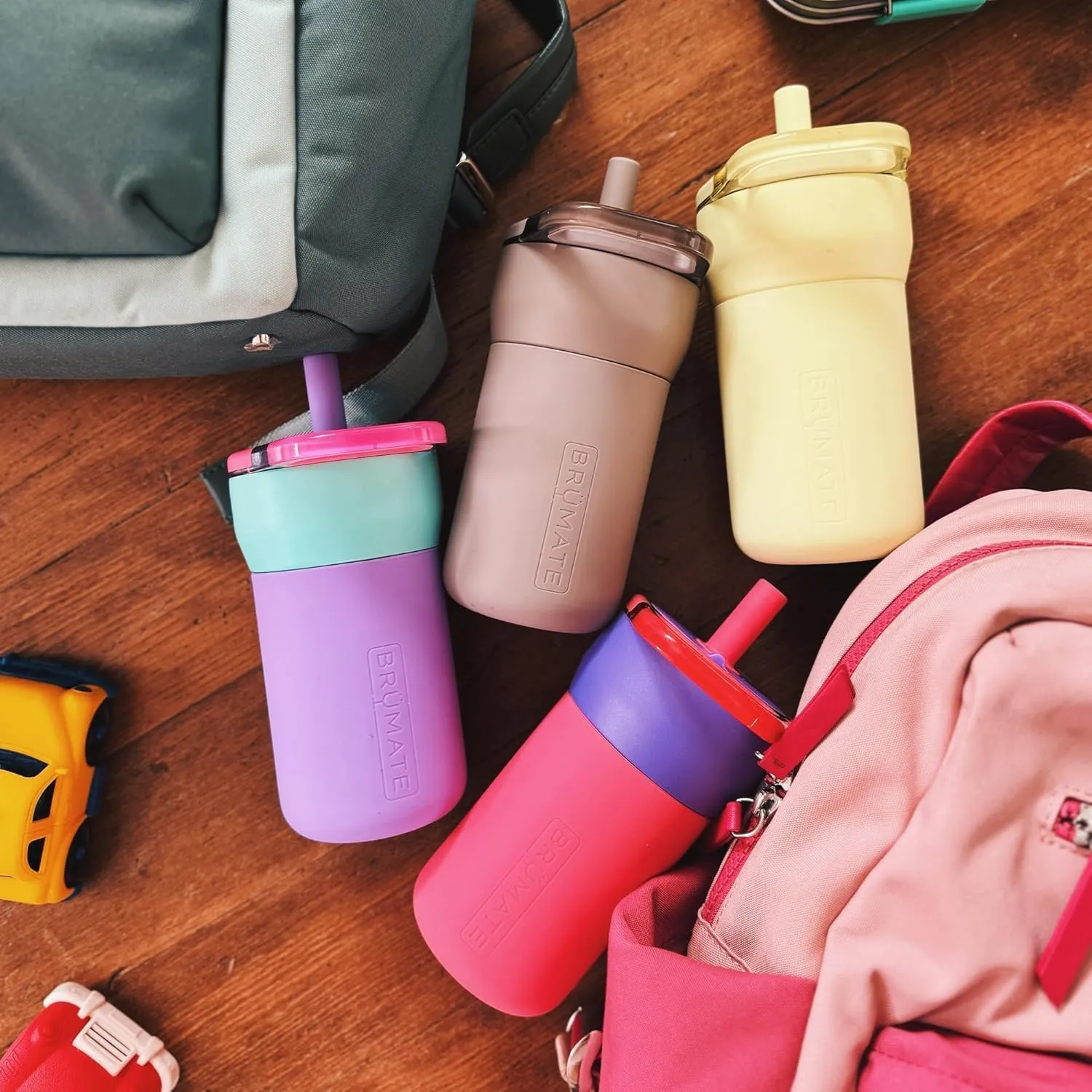 BrMate Leap 12oz 100% Leakproof Kids Tumbler with Handle and Silicone Soft Straw | Drop Resistant Silicone Sleeve | For Kids 4  | Insulated Stainless Steel | Cup Holder Friendly | 12oz (Dinos)