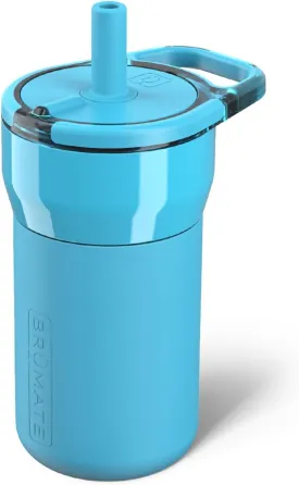 BrMate Leap 12oz 100% Leakproof Kids Tumbler with Handle and Silicone Soft Straw | Durable Drop Resistant Silicone Sleeve | Made of Insulated Stainless Steel | Cup Holder Friendly | (Electric Blue)