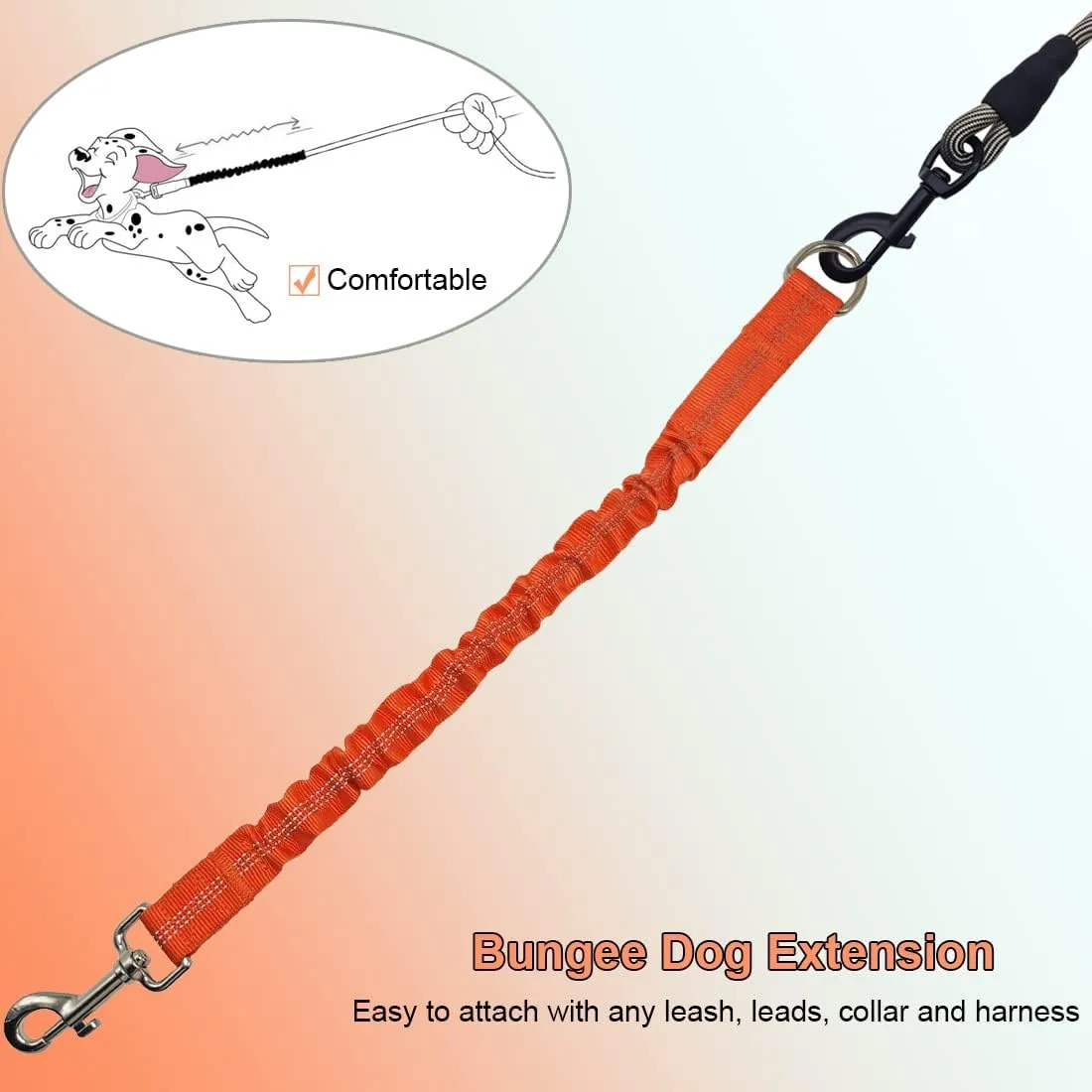 BTINESFUL Bungee Dog Leash Extension, 18Dog Shock Absorber Extender, Works with Any Leash for Walking, Jogging, Training, Playing