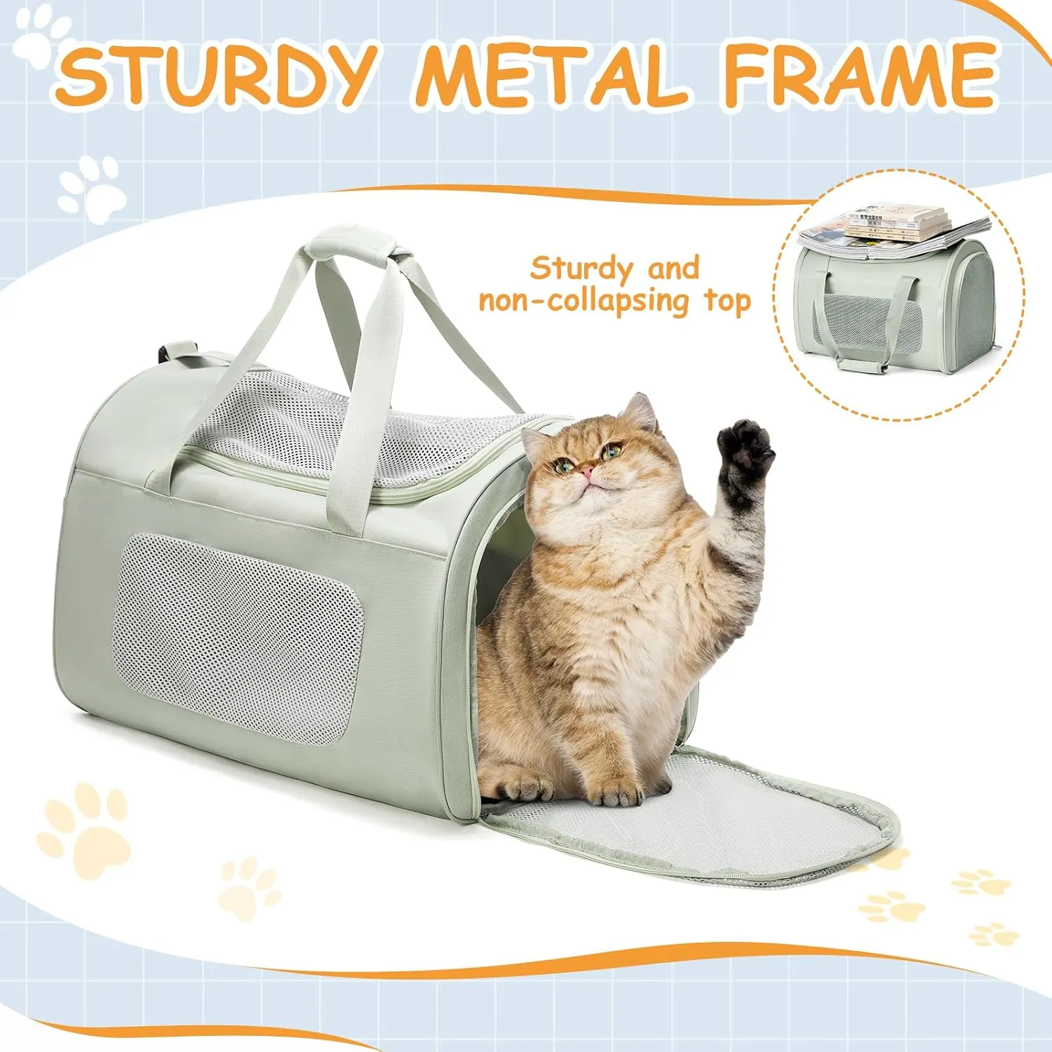 Cat Carrier Soft,Dog Carrier Airline Approved with Soft Sided,Dog Carriers for Small Dogs,Pet Carrier Holds up to 20lbs,Green