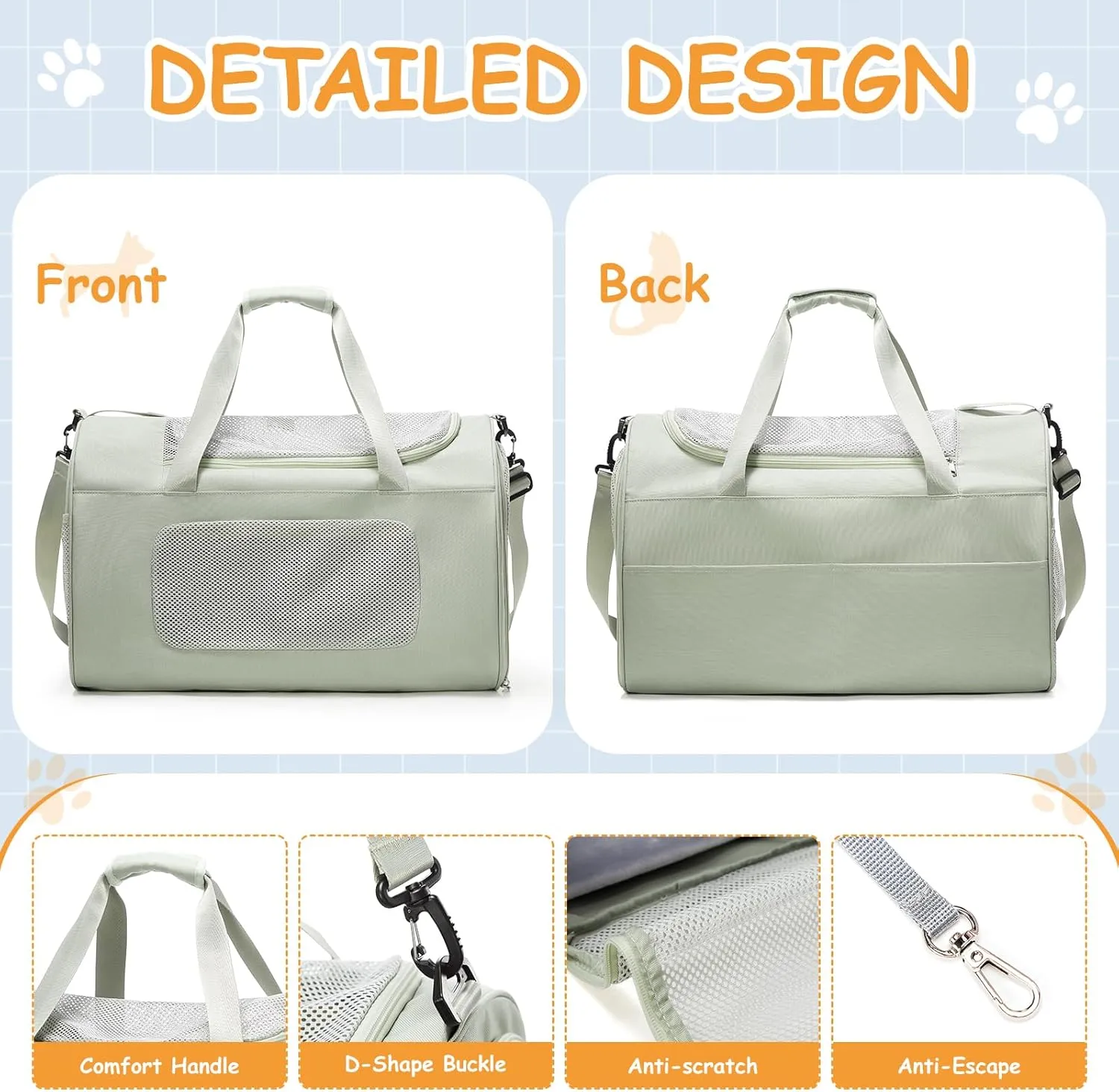 Cat Carrier Soft,Dog Carrier Airline Approved with Soft Sided,Dog Carriers for Small Dogs,Pet Carrier Holds up to 20lbs,Green