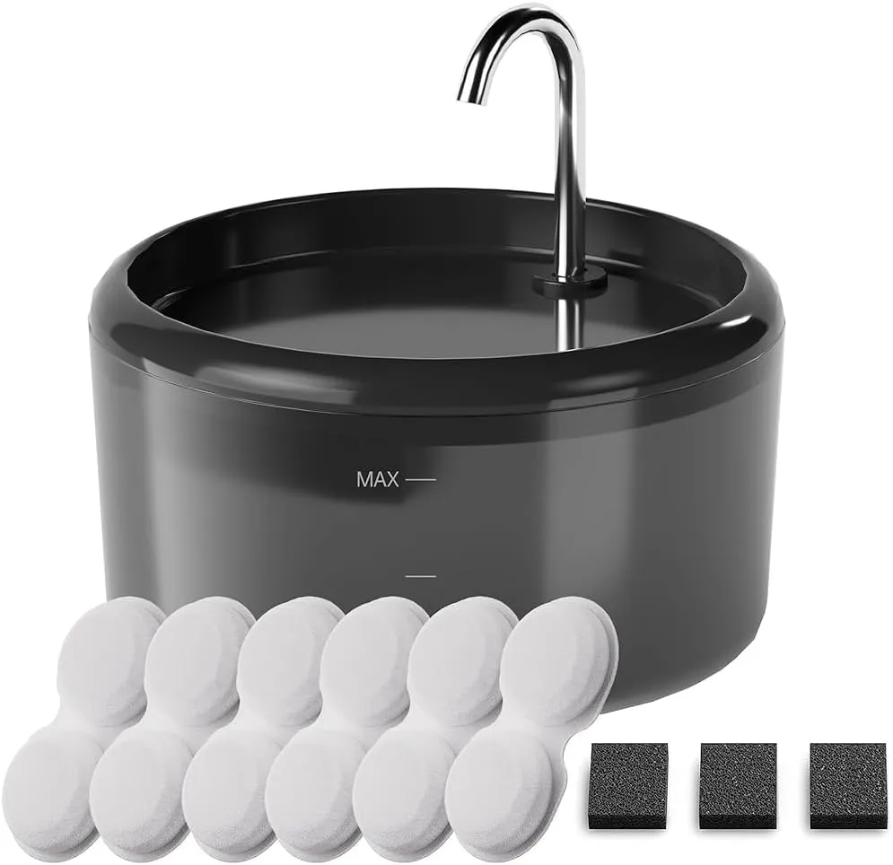 Cat Water Fountain for Cats Inside: Pet Water Fountain - Auto Cat Drinking Fountain - Faucet Kitty Water Dispenser with LED Light - Silent Water Bowls for Small Animal - 2.4L Waterer with 9 Filters