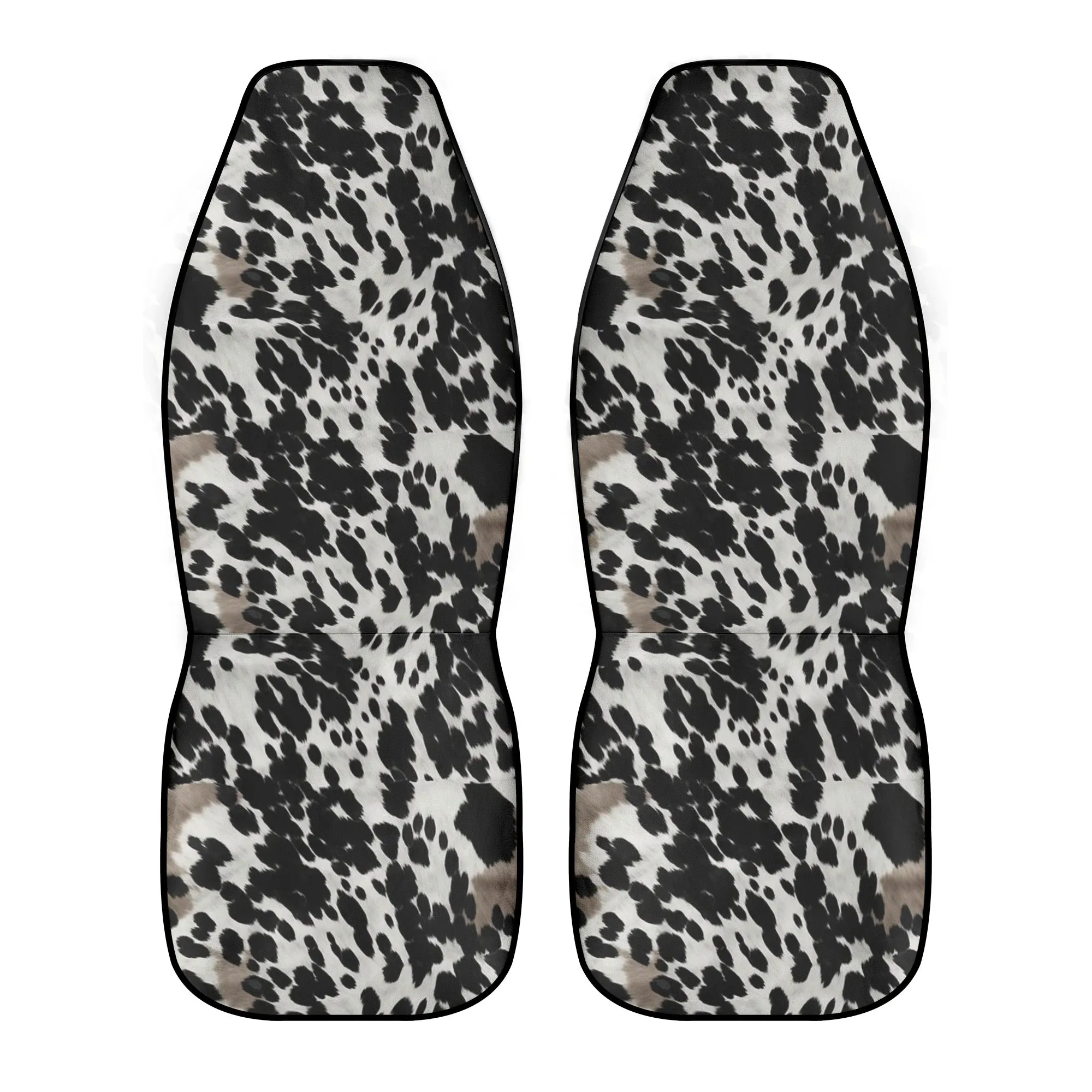 Cow Print Car Seat Covers (2 pcs), Black White Brown Pattern Auto Front Seat Dog Pet Vehicle SUV Universal Protector Accessory Men Women