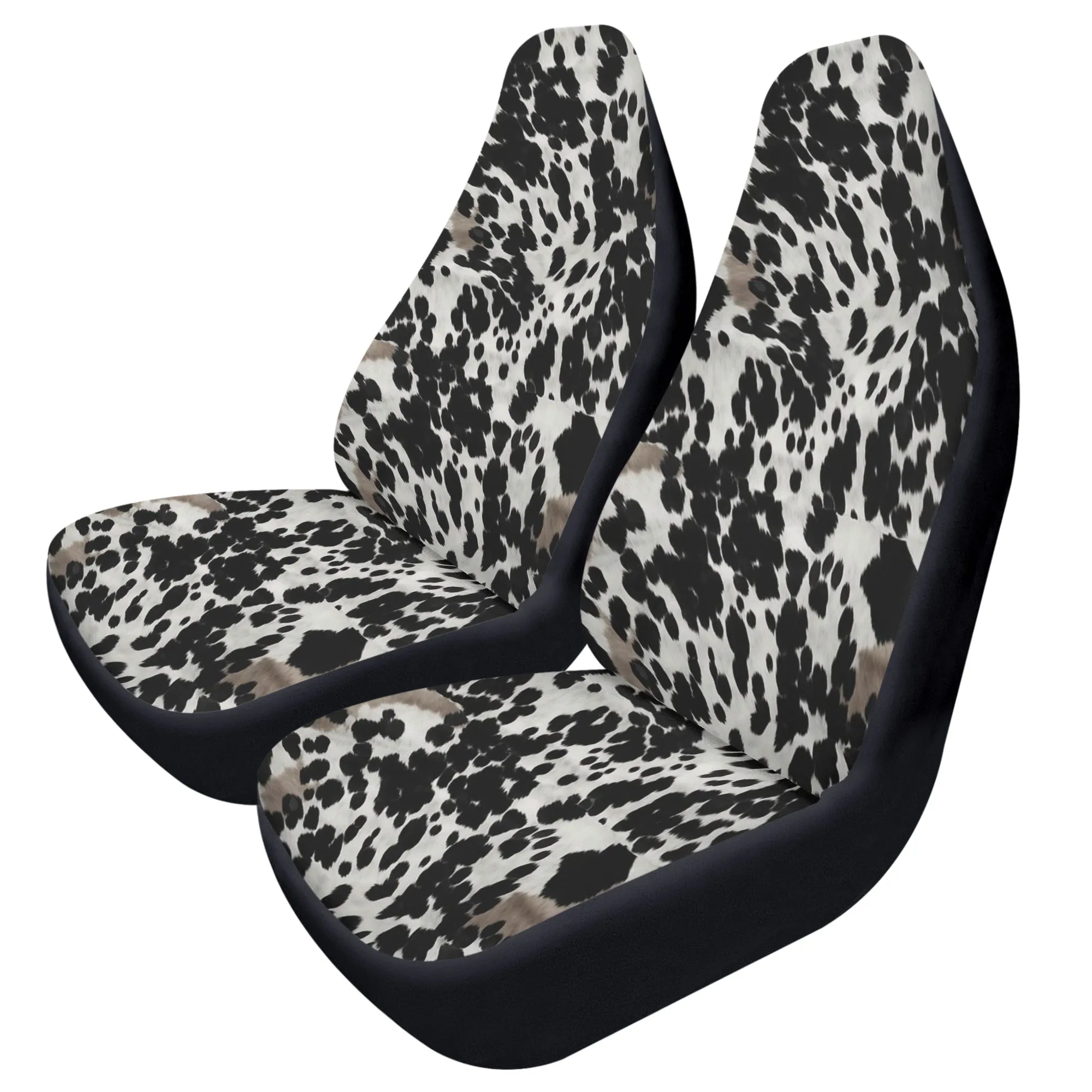 Cow Print Car Seat Covers (2 pcs), Black White Brown Pattern Auto Front Seat Dog Pet Vehicle SUV Universal Protector Accessory Men Women