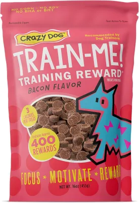 Crazy Dog Train-Me! Training Treats 16 oz. Pouch, Bacon Flavor, with 400 Treats per Bag, Recommended by Dog Trainers