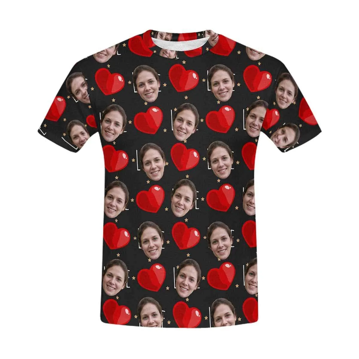 Custom Face Shirt Love Heart Black Men's All Over Print T-shirt Personalized Tee for Lover