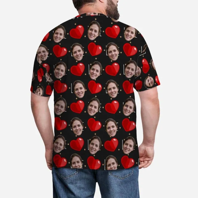 Custom Face Shirt Love Heart Black Men's All Over Print T-shirt Personalized Tee for Lover