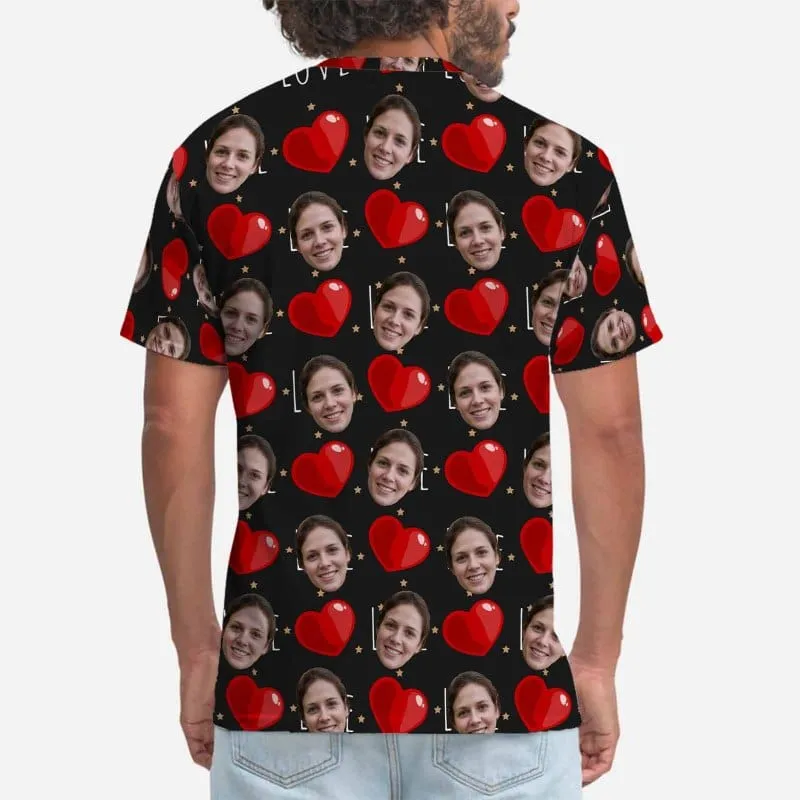 Custom Face Shirt Love Heart Black Men's All Over Print T-shirt Personalized Tee for Lover