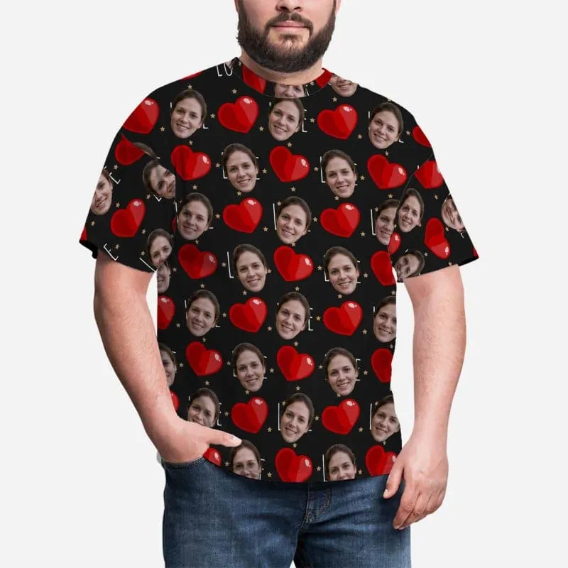 Custom Face Shirt Love Heart Black Men's All Over Print T-shirt Personalized Tee for Lover