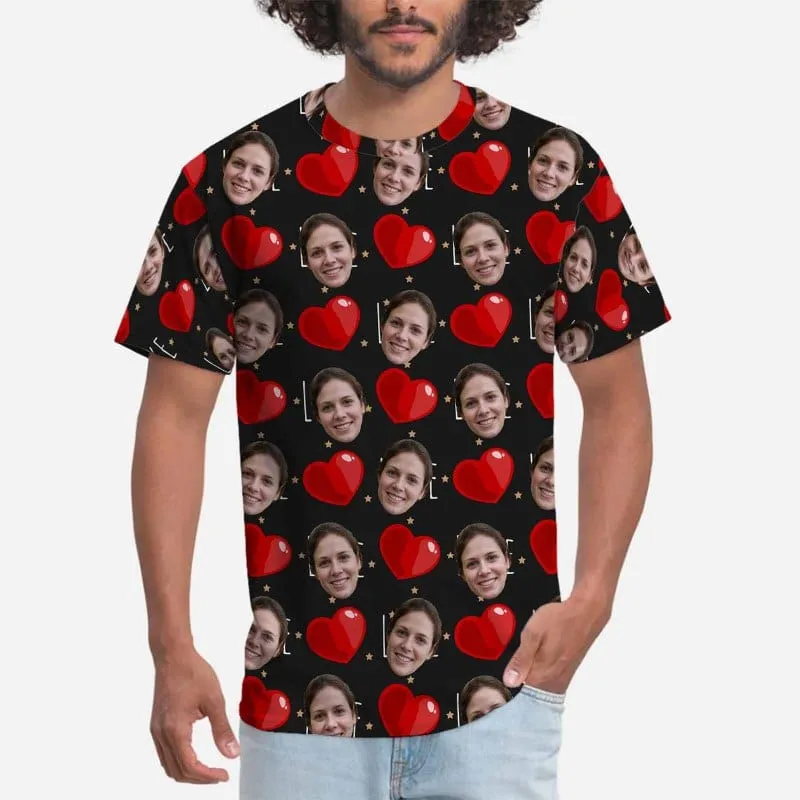 Custom Face Shirt Love Heart Black Men's All Over Print T-shirt Personalized Tee for Lover
