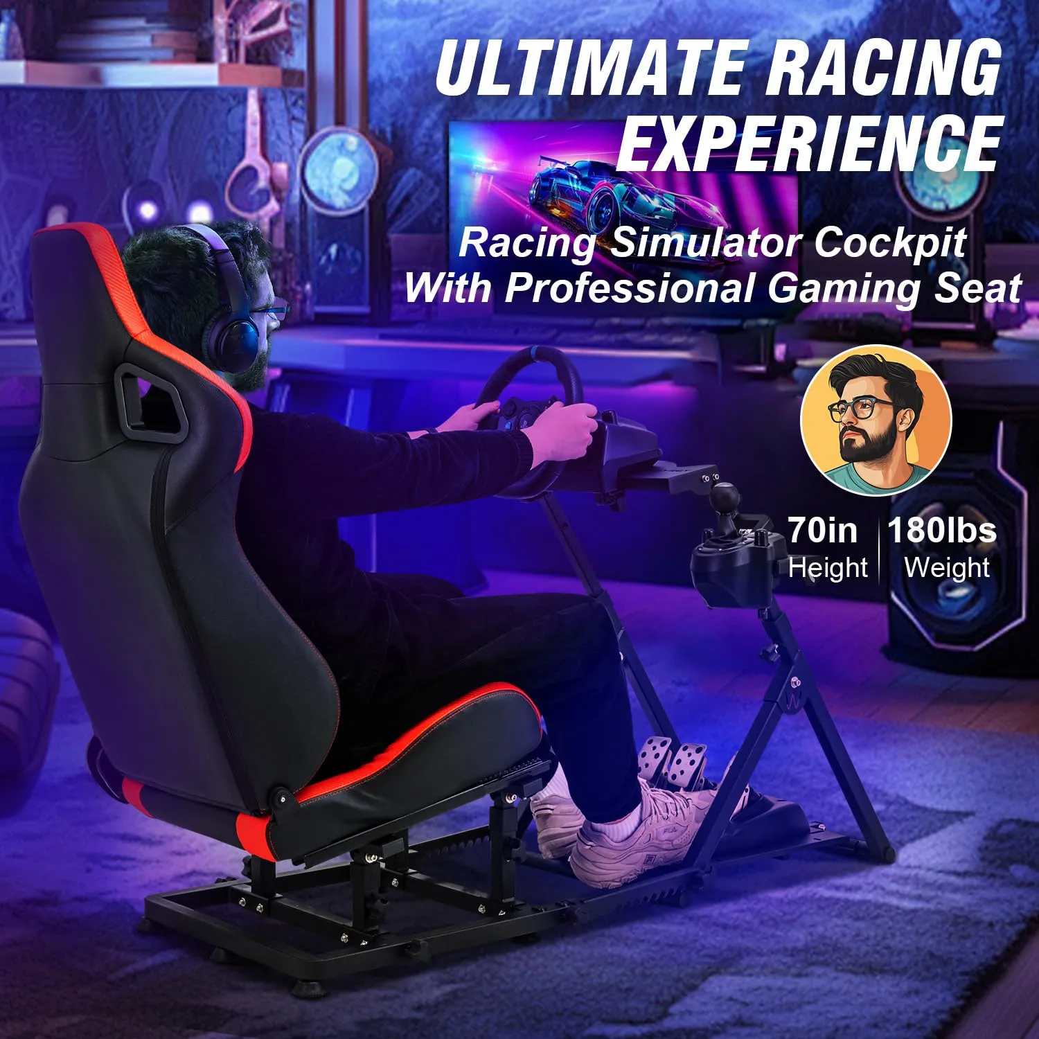 CXRCY Racing Simulator Cockpit with Adjustable Seat,Gaming Racing Simulator Steering Wheel Stand,Professional Leather Seats with Adjustable Backrest and Slide Rails Fit Logitech G920 G29 G25 G27