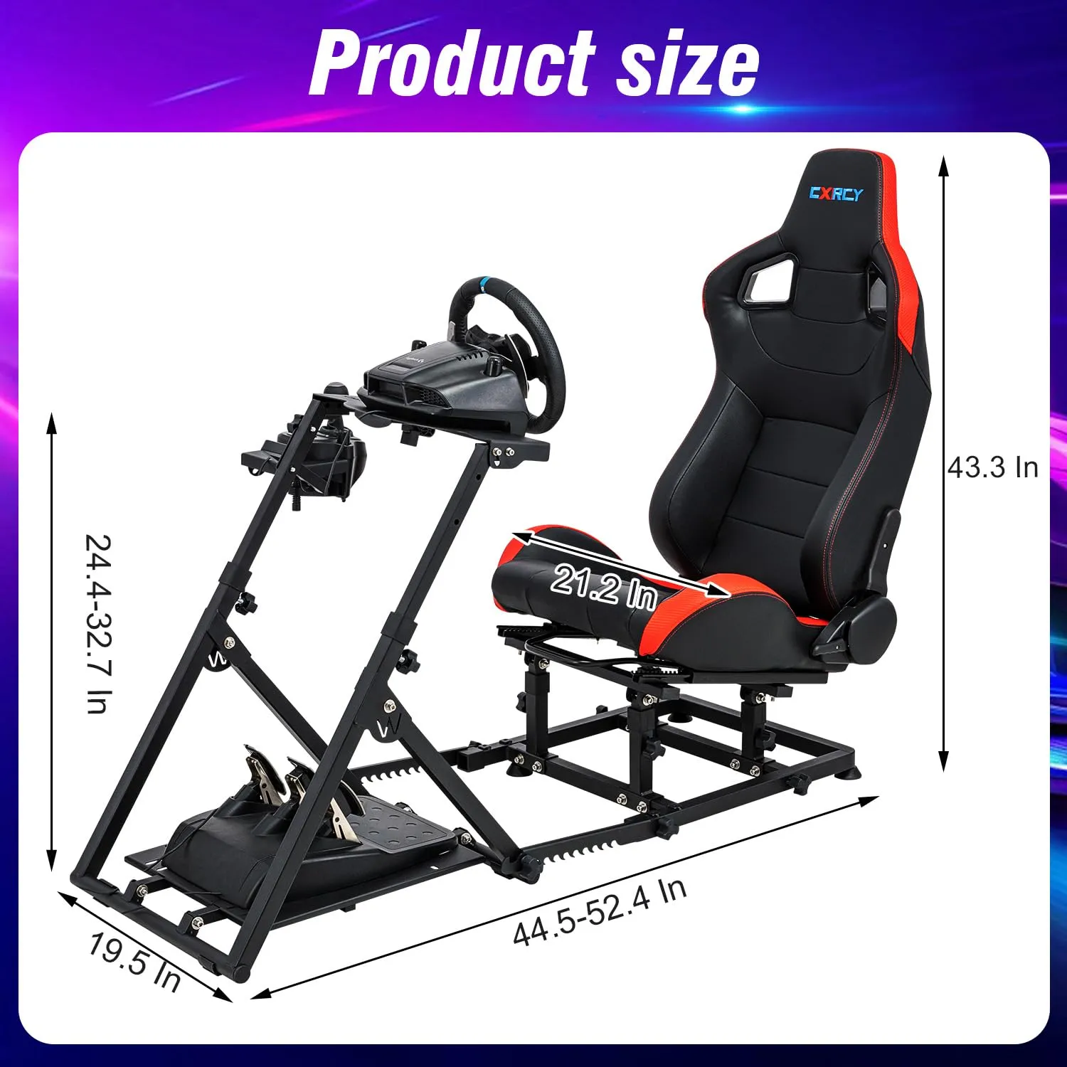 CXRCY Racing Simulator Cockpit with Adjustable Seat,Gaming Racing Simulator Steering Wheel Stand,Professional Leather Seats with Adjustable Backrest and Slide Rails Fit Logitech G920 G29 G25 G27