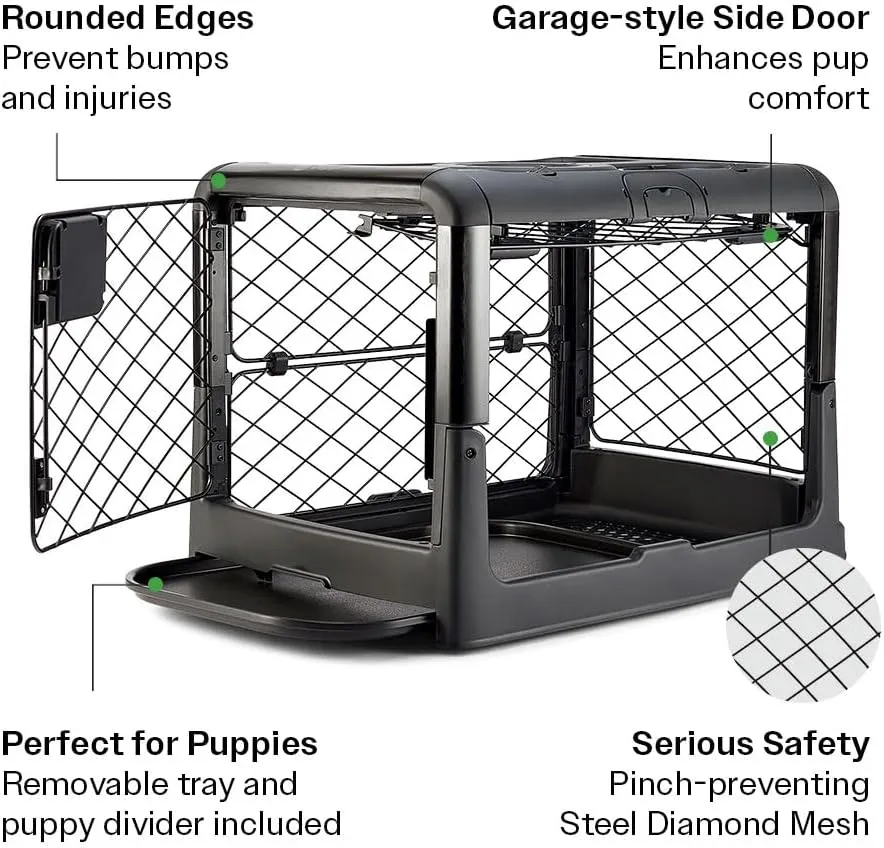 Diggs Revol Dog Crate, Charcoal, Collapsible, Portable, Easy To Clean, Durable, Secure, Puppy Divider