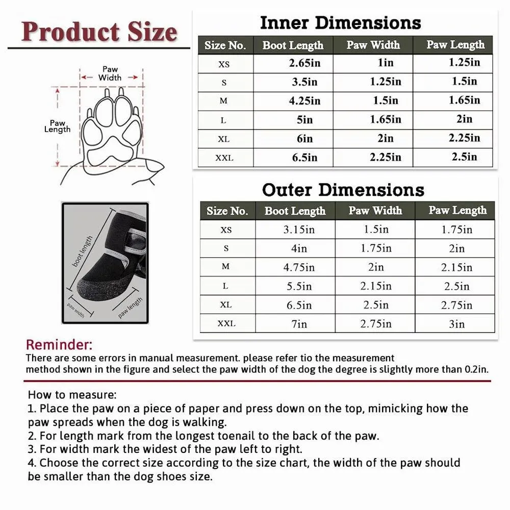 Dog Booties Paw Protector Waterproof Dog Shoes Adjustable Straps and Rugged Anti-Slip Sole Dog Boots Comfortable Easy to Wear Suitable for All Dogs