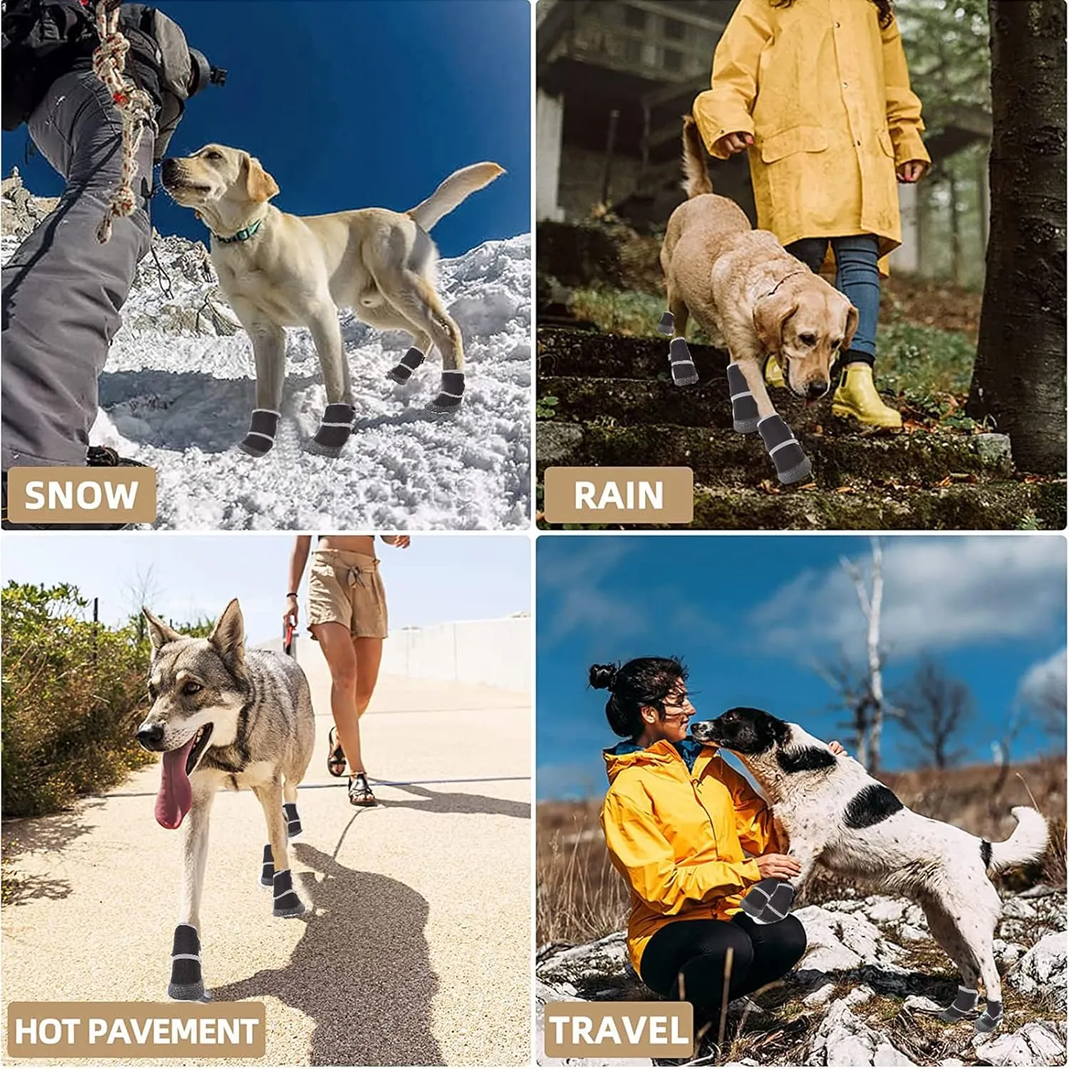 Dog Booties Paw Protector Waterproof Dog Shoes Adjustable Straps and Rugged Anti-Slip Sole Dog Boots Comfortable Easy to Wear Suitable for All Dogs