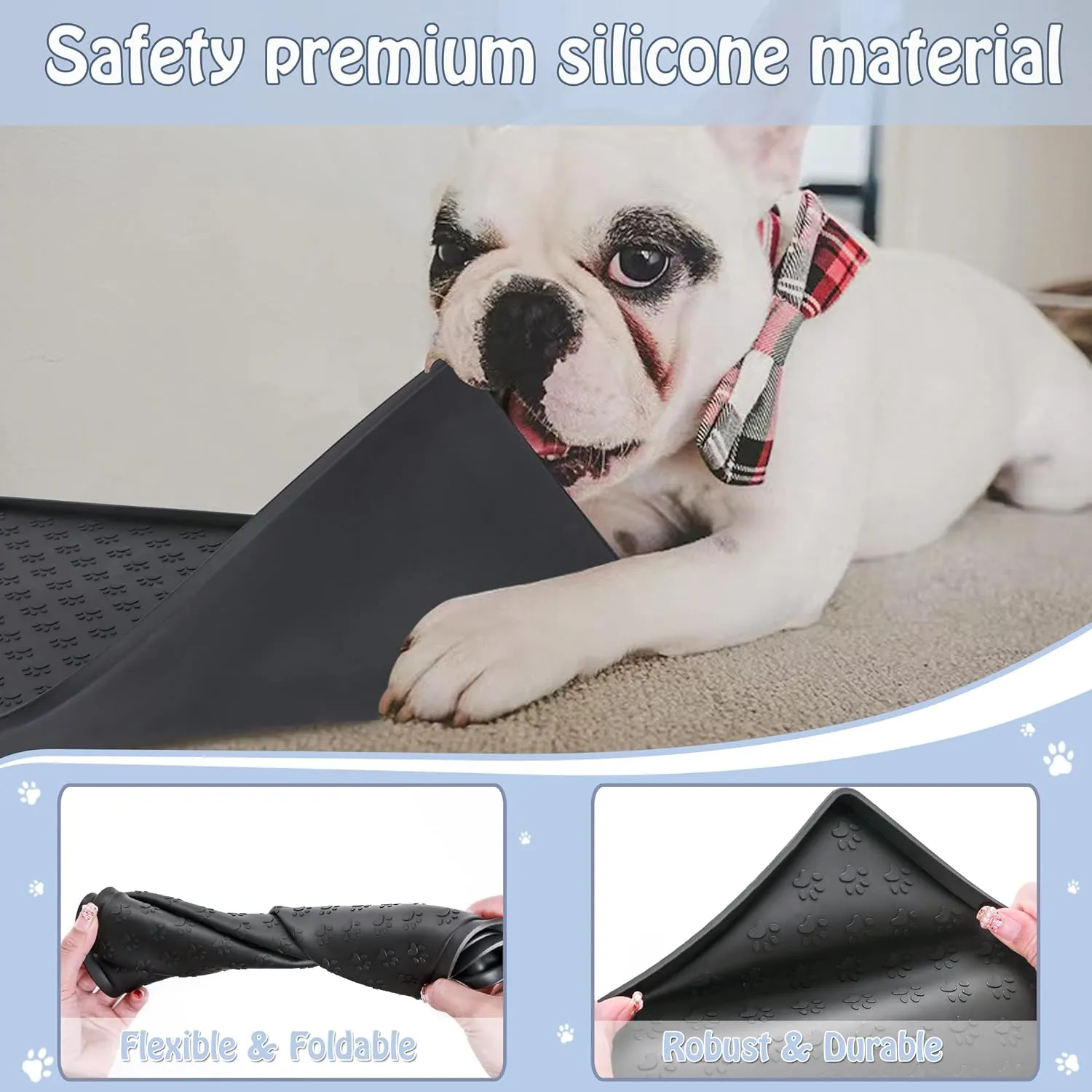 Dog Cat Pet Food Mat for Floor Dog Feeding Bowl Mat for Food and Water Raised Edges Dog Cat Mat for Food and Water Prevent Spill on Floor Waterproof Slip Rubber Mat for Dog Bowls