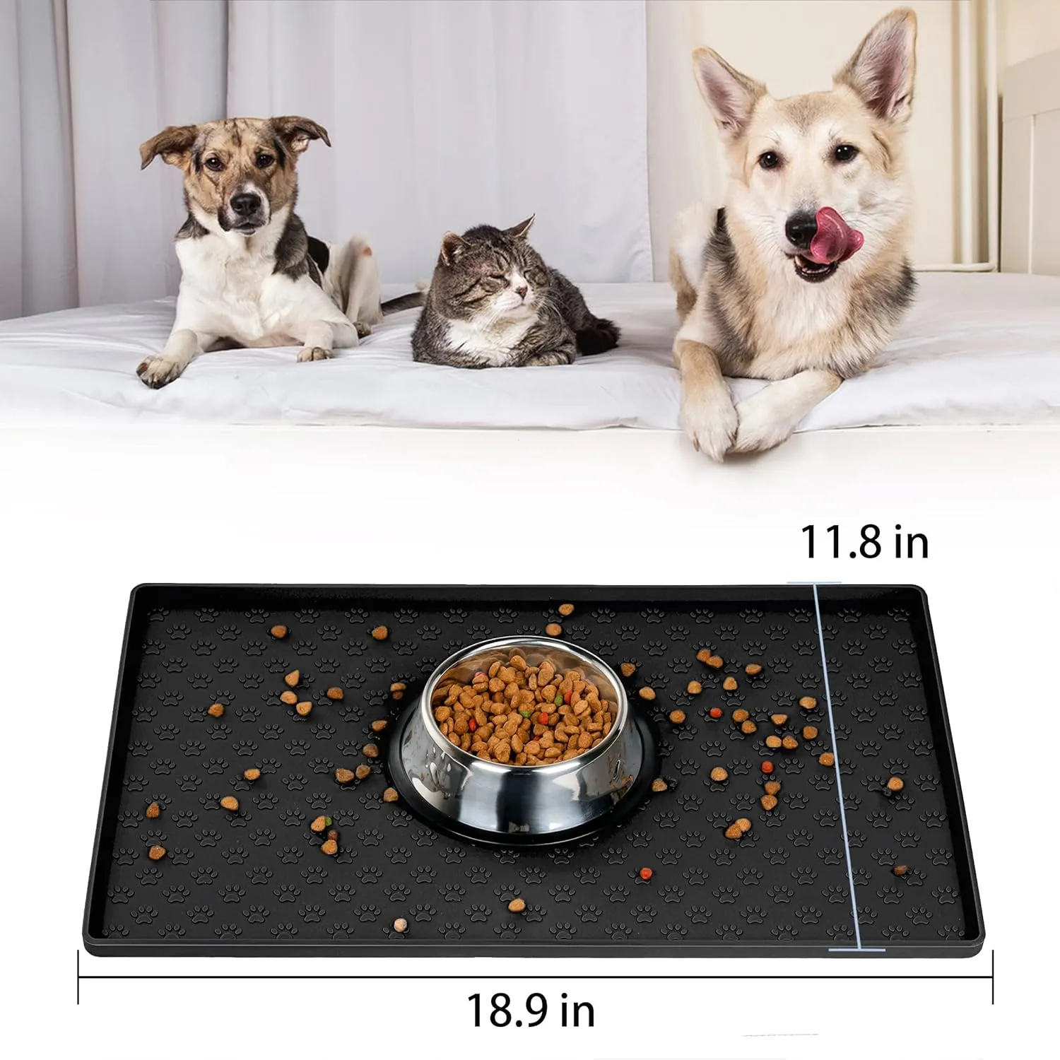 Dog Cat Pet Food Mat for Floor Dog Feeding Bowl Mat for Food and Water Raised Edges Dog Cat Mat for Food and Water Prevent Spill on Floor Waterproof Slip Rubber Mat for Dog Bowls