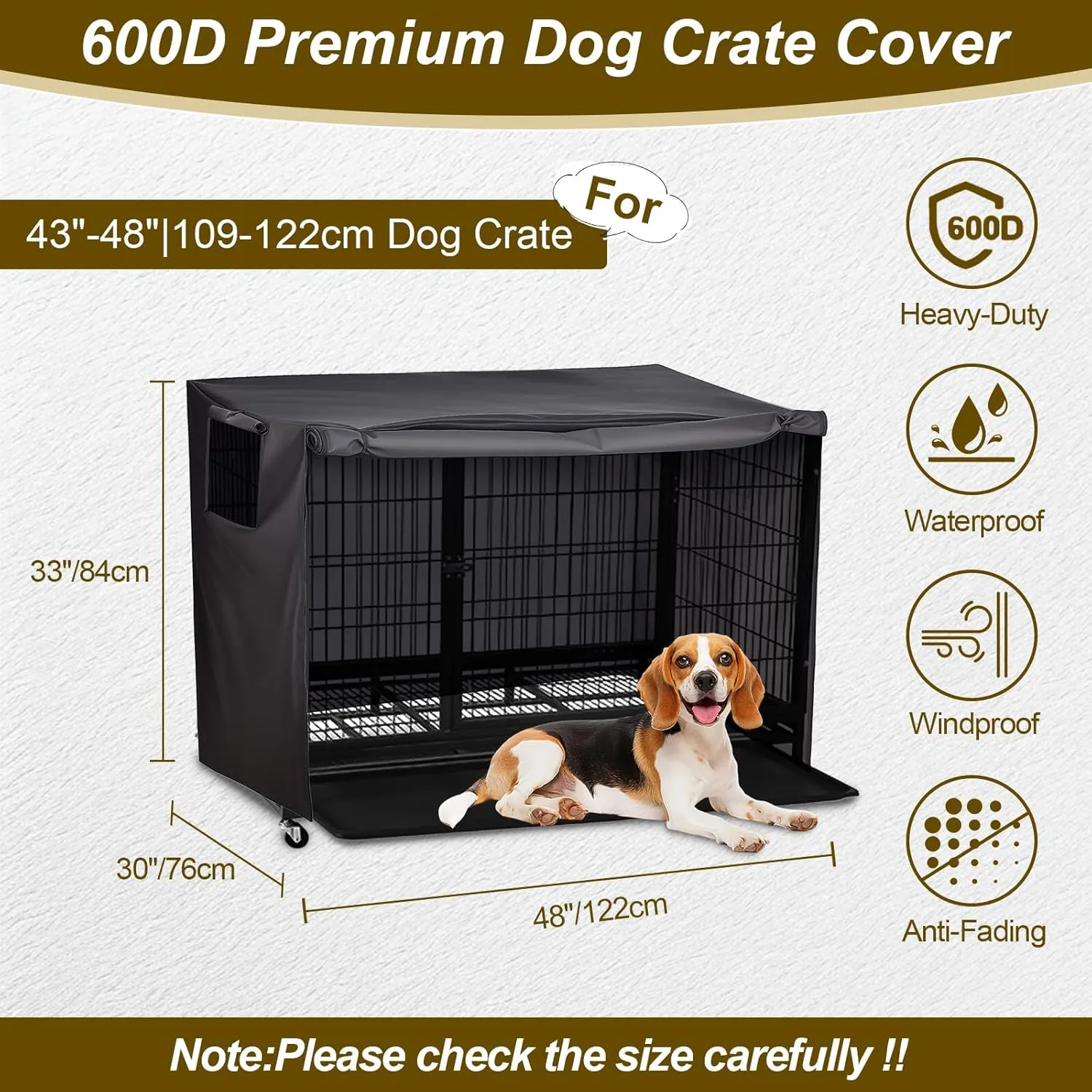 Dog Crate Cover 48 Inch Heavy Duty Durable 600D Polyester Insulated Dog Kennel Cover for Dog Cage, Dog Cage Cover Fit for Most Wire Pet Crates (ONLY Cover)