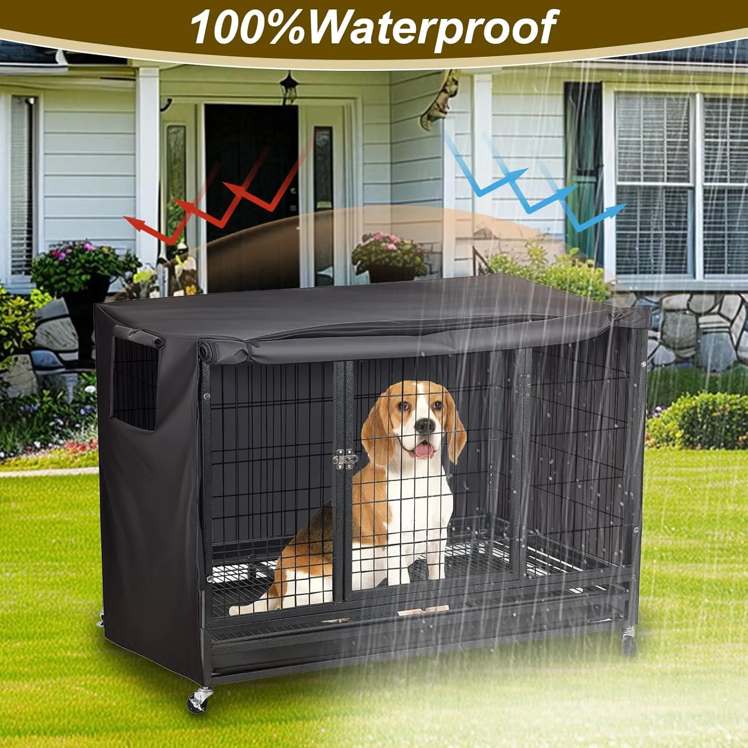 Dog Crate Cover 48 Inch Heavy Duty Durable 600D Polyester Insulated Dog Kennel Cover for Dog Cage, Dog Cage Cover Fit for Most Wire Pet Crates (ONLY Cover)