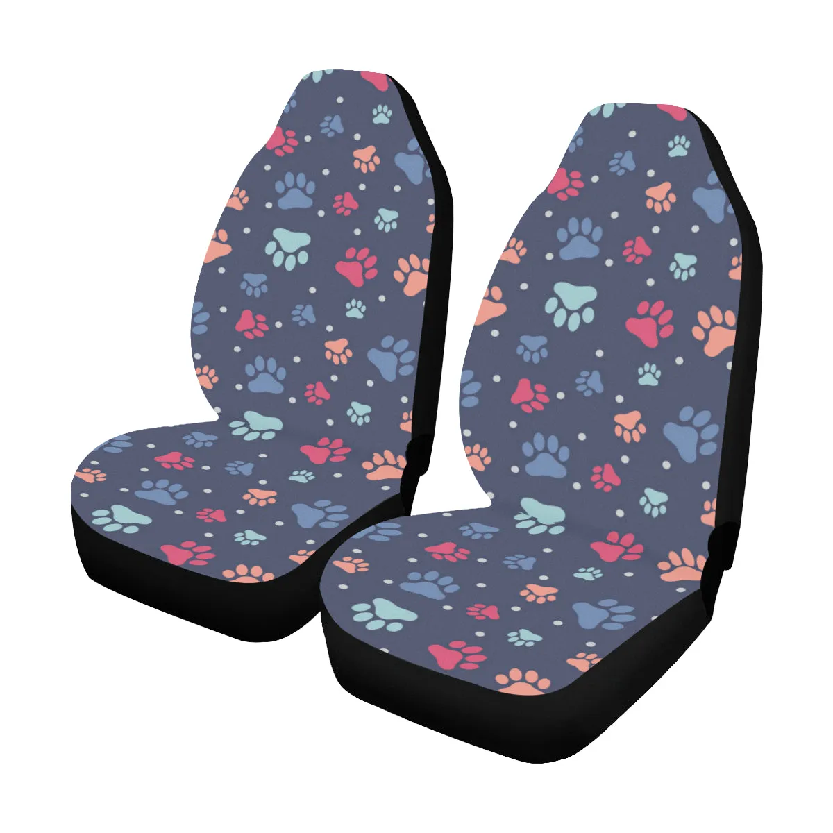 Dog Paws SUV Car Seat Covers for Vehicle 2 pc Set, Animal Print Blue Pattern Front Seat, Puppy Pet Gift Her Protector Accessory Decoration