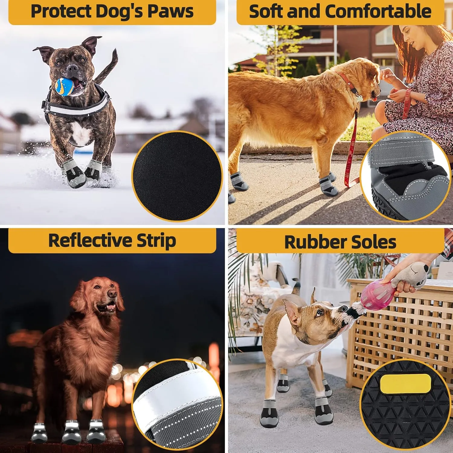 Dog Shoes for Large Dogs, Medium Dog Boots & Paw Protectors for Hardwood Floors, Outdoor Dog Booties for Hot Pavement Winter Snow Hiking, Waterproof Dog Shoes with Reflective Strips Size 7