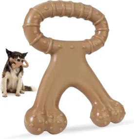 Durable Dog Chew Toy for Aggressive Chewers, Indestructible Nylon Bone with Beef Flavor, Dog Toy for Dental Care and Teeth Cleaning, Anxiety Relief for Small, Medium, and Large Dogs (Brown)
