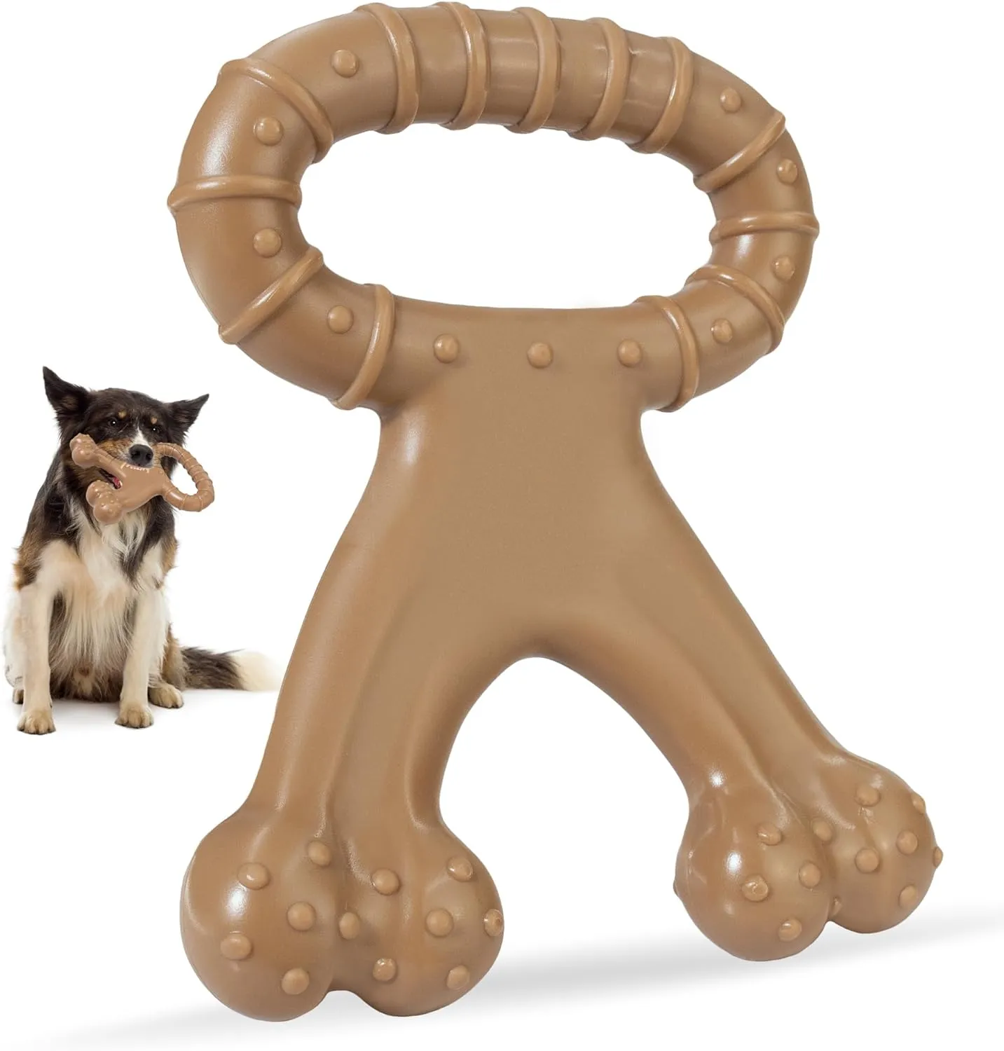 Durable Dog Chew Toy for Aggressive Chewers, Indestructible Nylon Bone with Beef Flavor, Dog Toy for Dental Care and Teeth Cleaning, Anxiety Relief for Small, Medium, and Large Dogs (Brown)