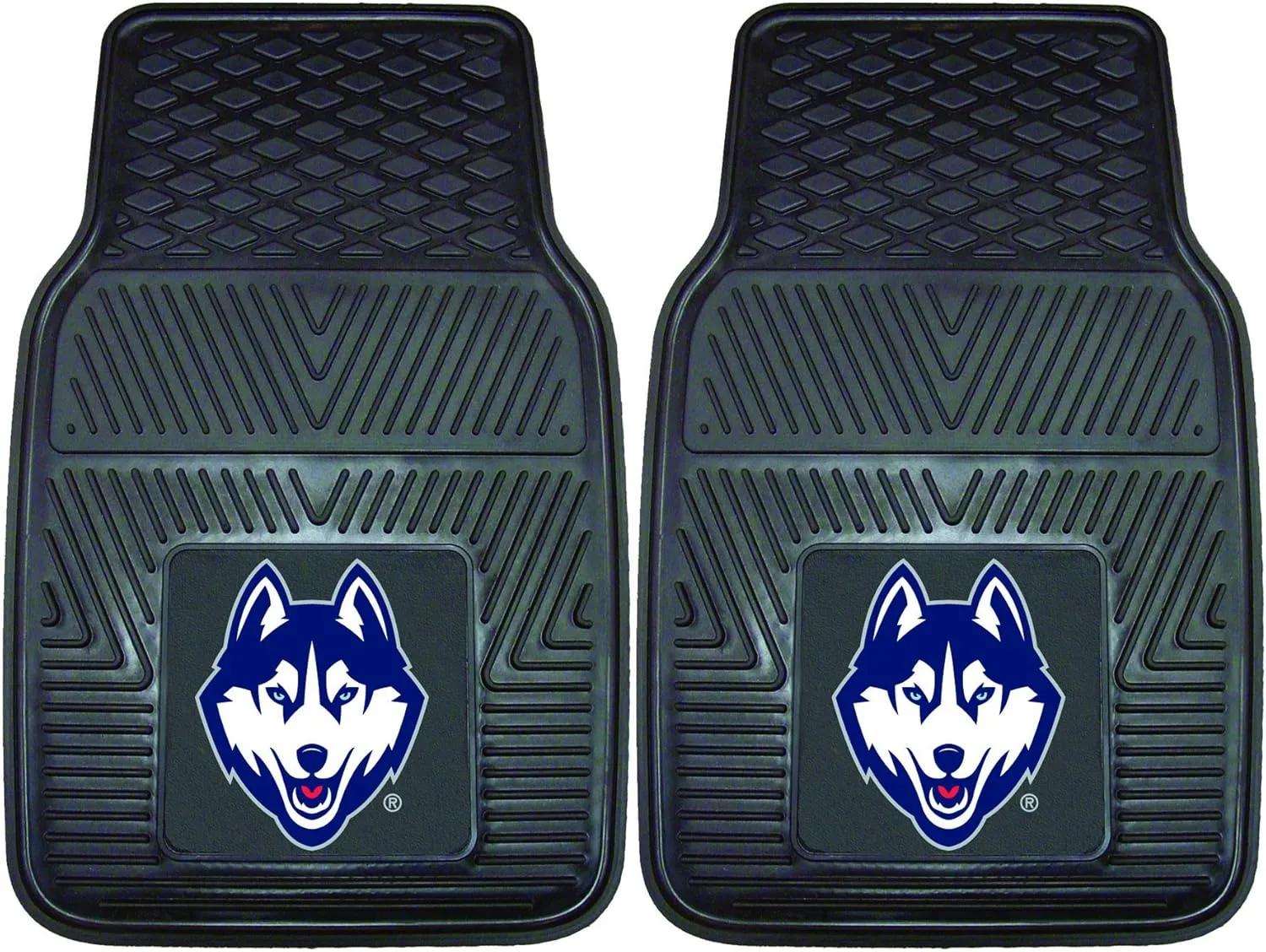 FANMATS 13263 UConn Huskies 2-Piece Heavy Duty Vinyl Car Mat Set, Front Row Floor Mats, All Weather Protection, Universal Fit, Deep Resevoir Design