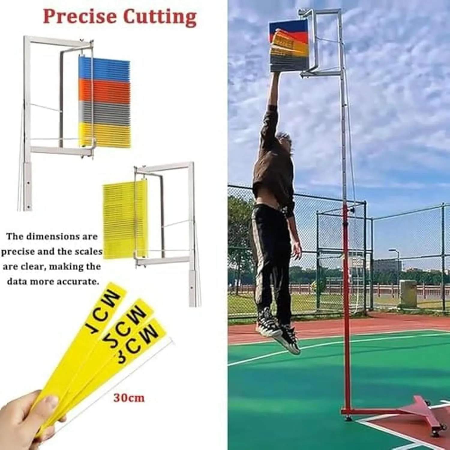 Free-Standing Jump Measurement TesterSprungmess Test Rod Tool, Jump Test Assessment Tool, Vertical Jump Rod Pole Tool, Vertical Jump Test Device, Pull Cord and Movable Wheel Reset~/