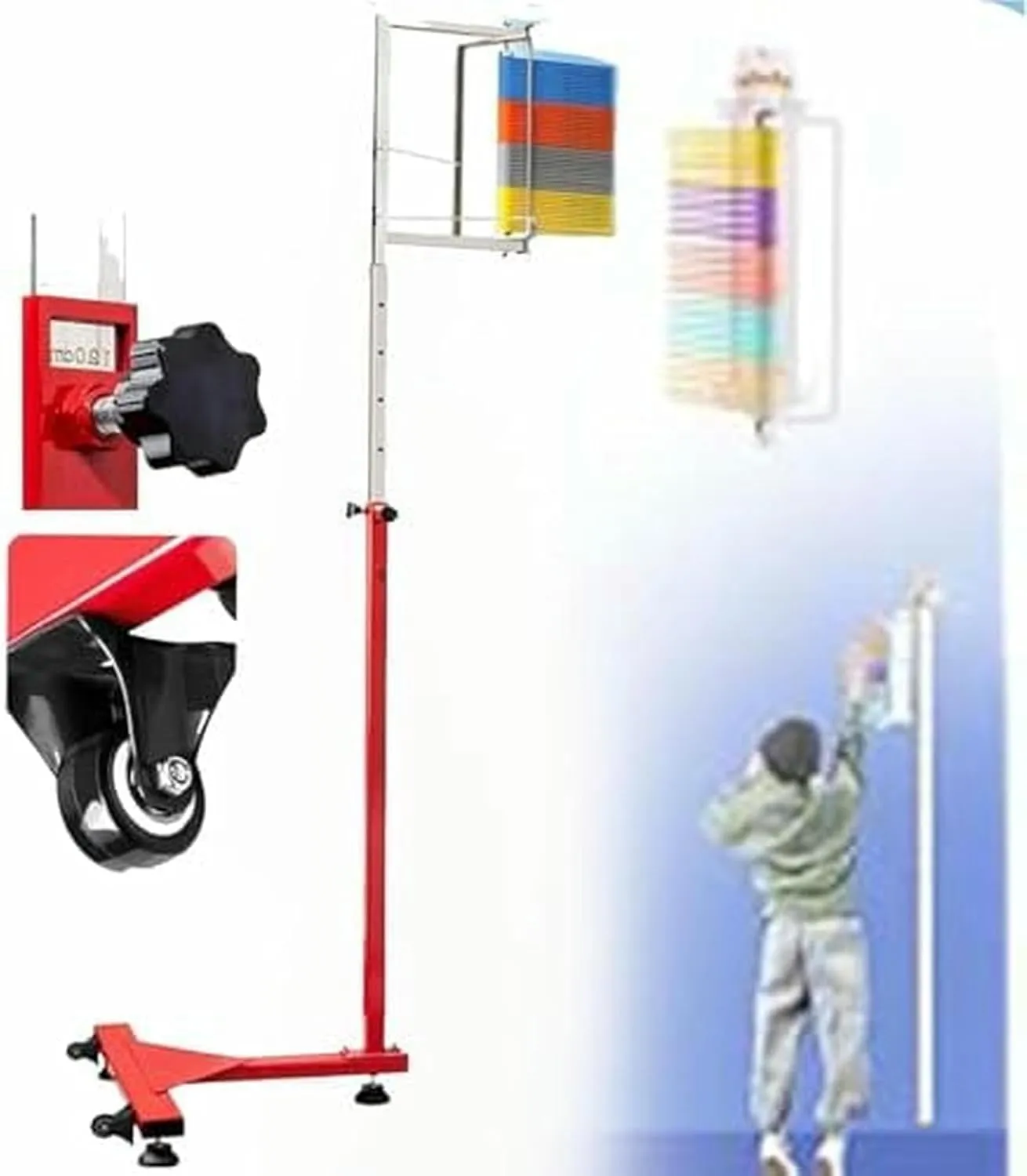 Free-Standing Jump Measurement TesterSprungmess Test Rod Tool, Jump Test Assessment Tool, Vertical Jump Rod Pole Tool, Vertical Jump Test Device, Pull Cord and Movable Wheel Reset~/
