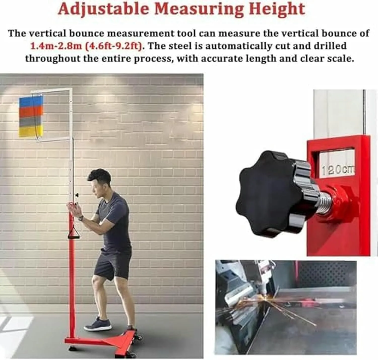 Free-Standing Jump Measurement TesterSprungmess Test Rod Tool, Jump Test Assessment Tool, Vertical Jump Rod Pole Tool, Vertical Jump Test Device, Pull Cord and Movable Wheel Reset~/
